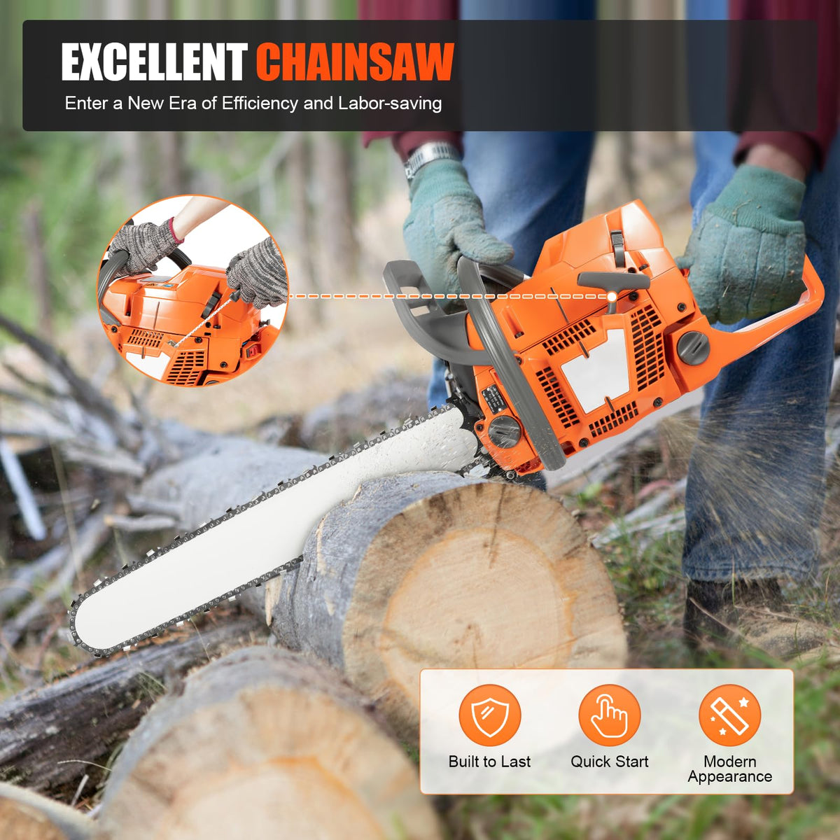 24 Inch 72cc 2-Cycle Gas Chainsaw J106