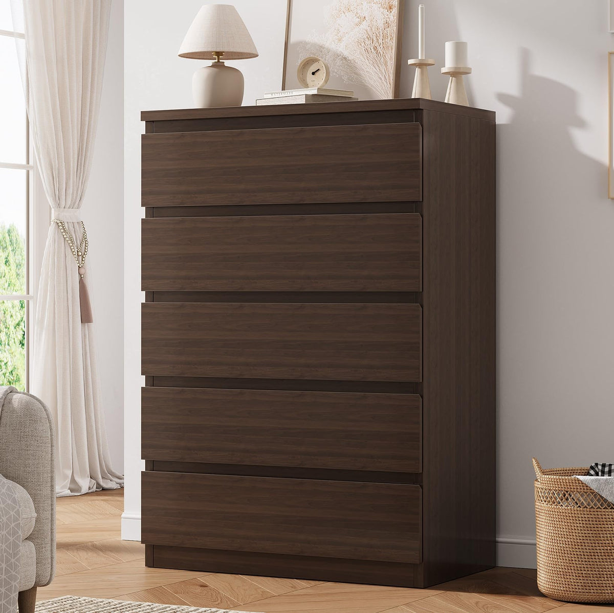Brown 5 Drawer Wood Dresser O53559