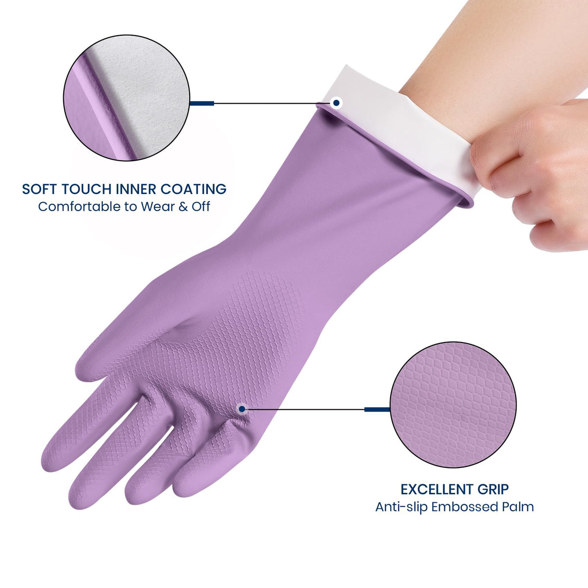 4 Pairs Reusable Rubber Cleaning Gloves with Flocked Lining and Non-Slip Grip F84369