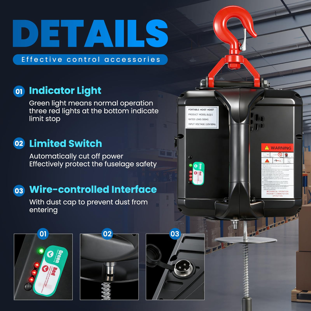 3-in-1 Electric Hoist Winch 1,100lbs 25ft Lifting Height G60523