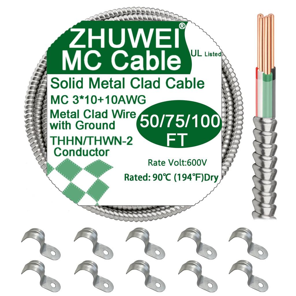 10 AWG Metal Clad Cable with Ground 50FT I6441