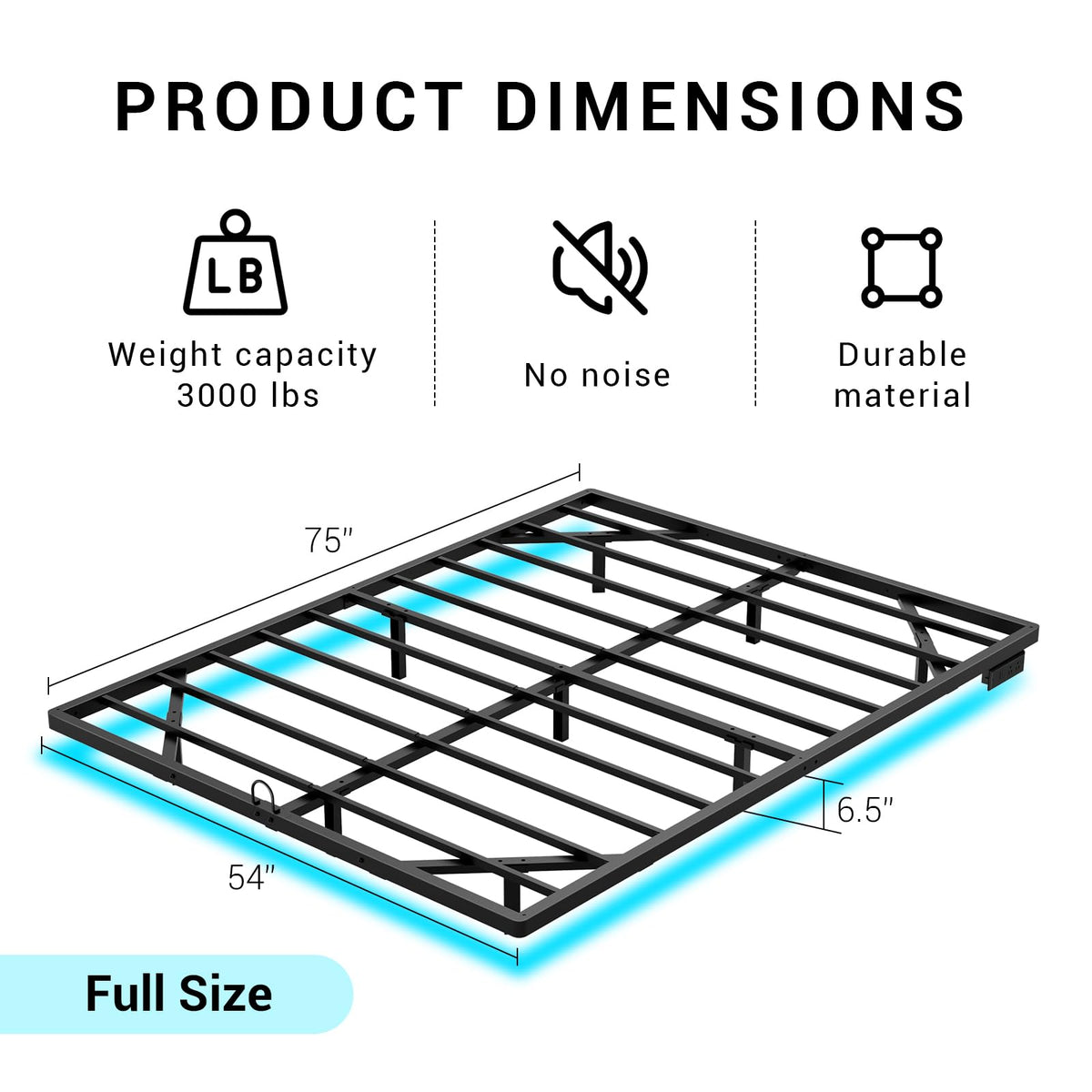 Full Size Metal Platform Bed Frame with LED Lights & Charging Station J144