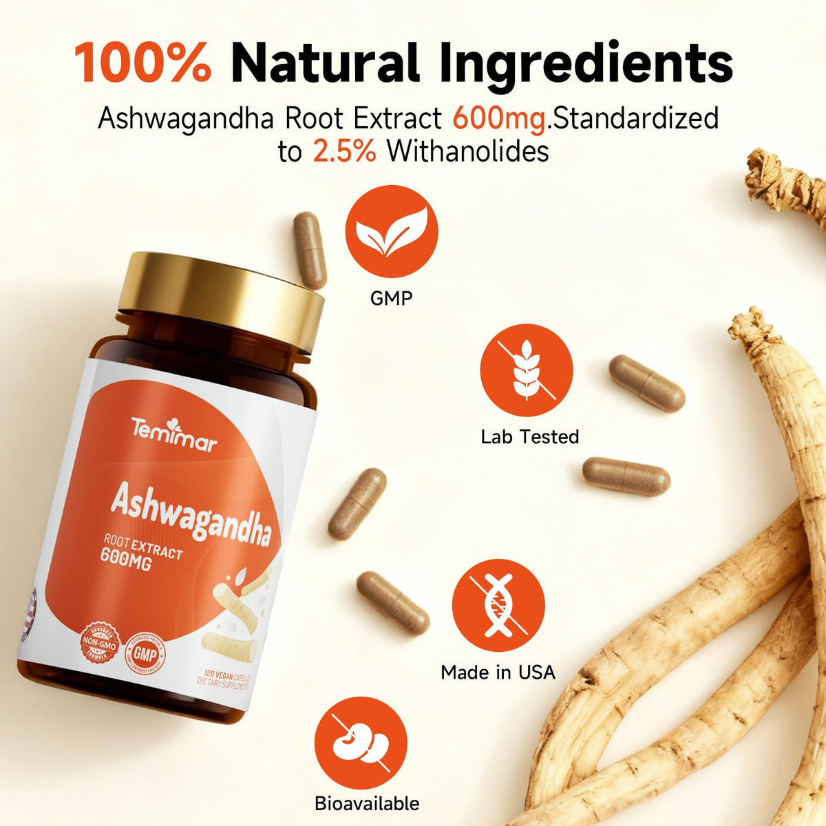 Ashwagandha Root Extract 600mg 120 Capsules W294118