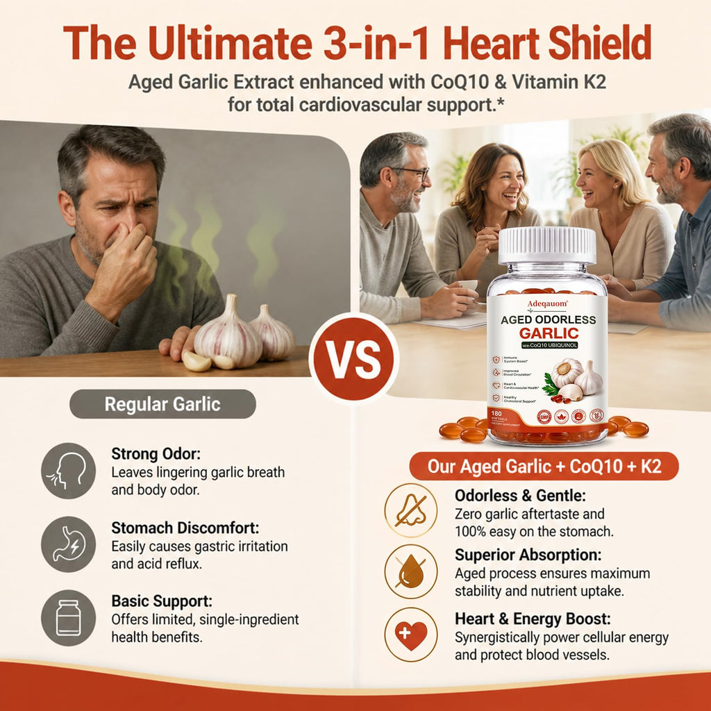 Aged Garlic Extract 1200 mg Softgels with CoQ10 Ubiquinol & Vitamin K2 180 Counts Y709