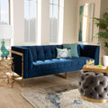 Navy Blue Velvet Button Tufted Gold Sofa B6751
