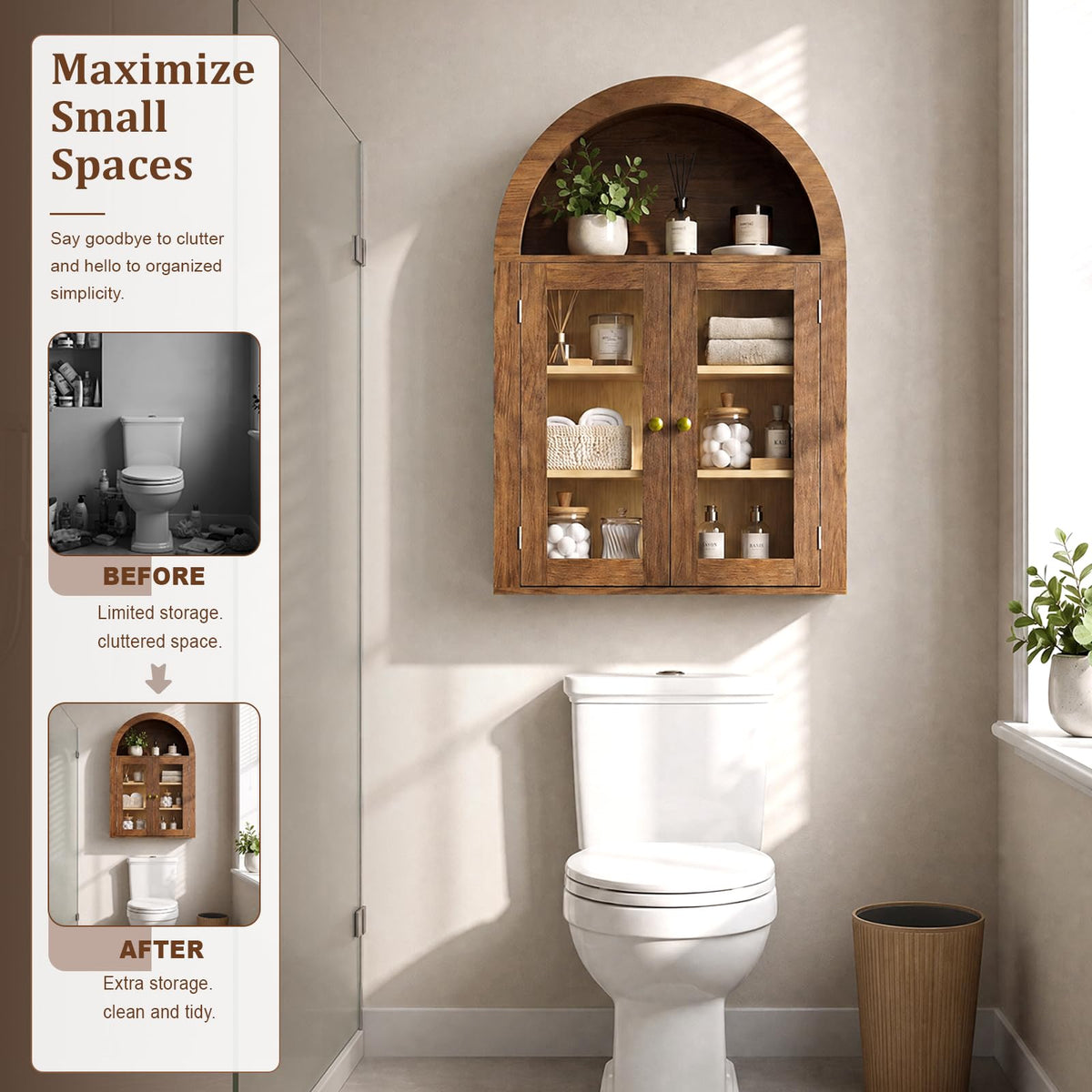 Wall Mount Medicine Cabinet with Glass Doors and Adjustable Shelves R58070