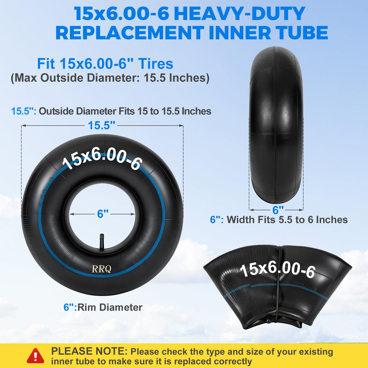 15x6.00-6 Lawn Mower Inner Tube, 2 Pack E289