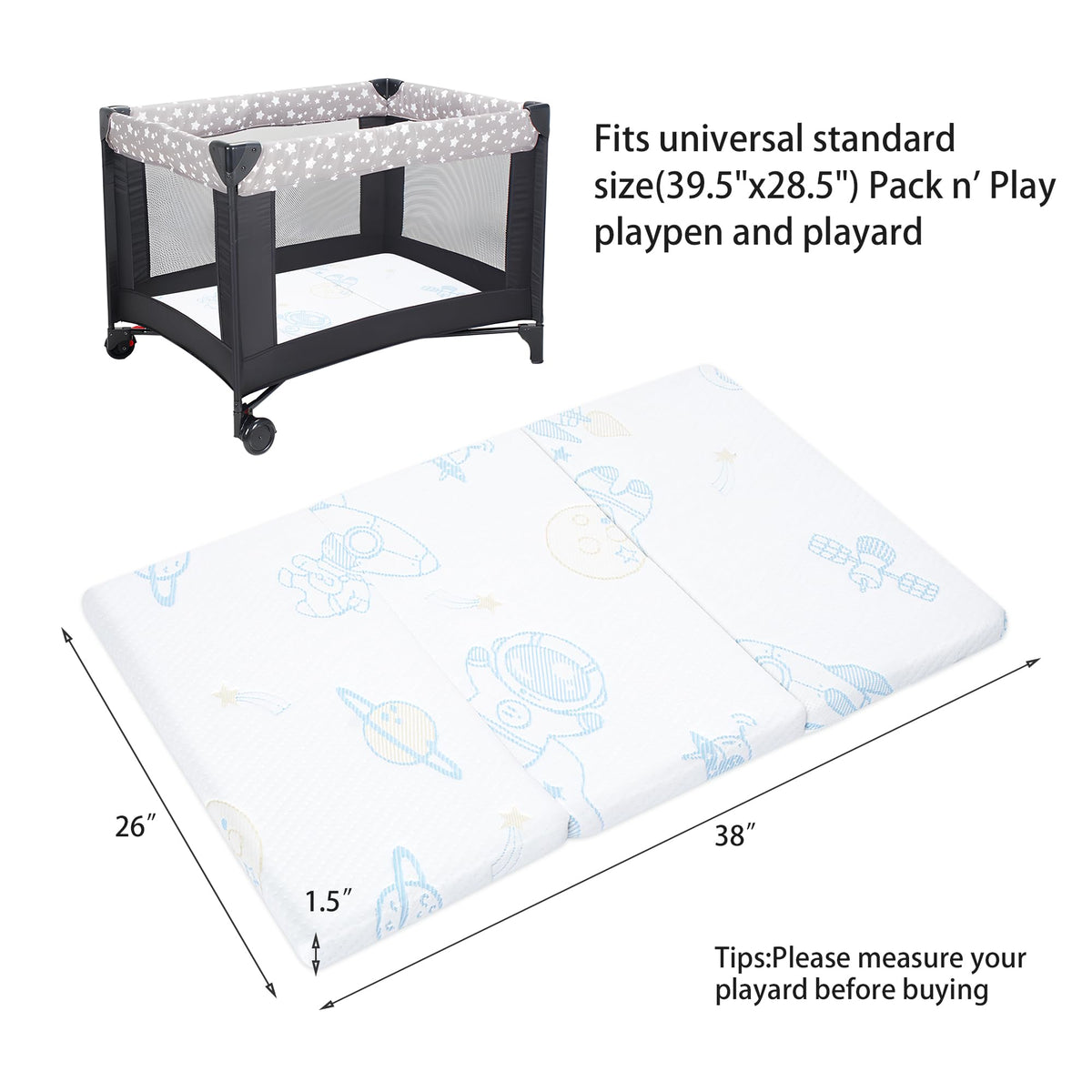 Trifold Portable Pack and Play Mattress Pad with Washable Cover X20831