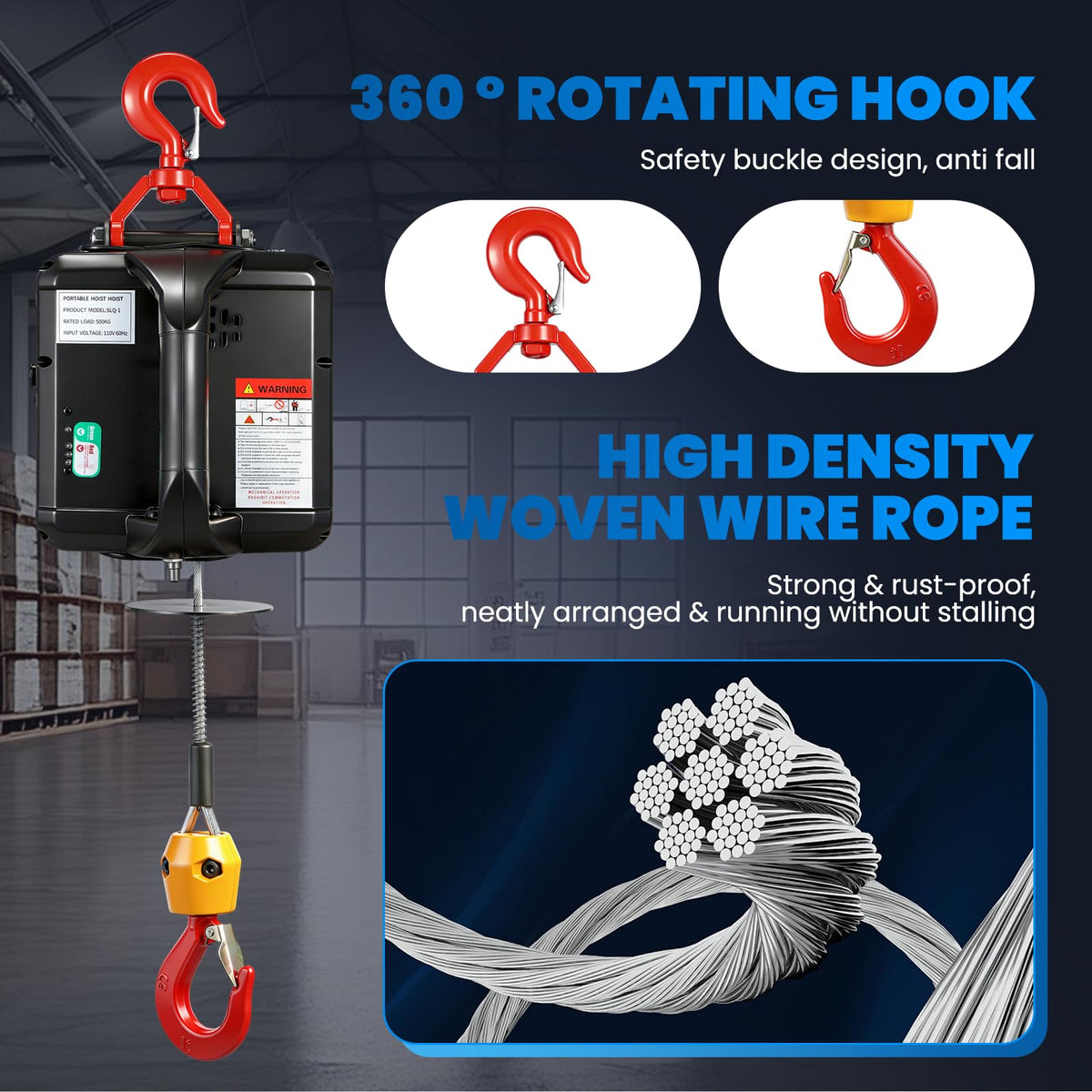 3-in-1 Electric Hoist Winch 1,100lbs 25ft Lifting Height G60523