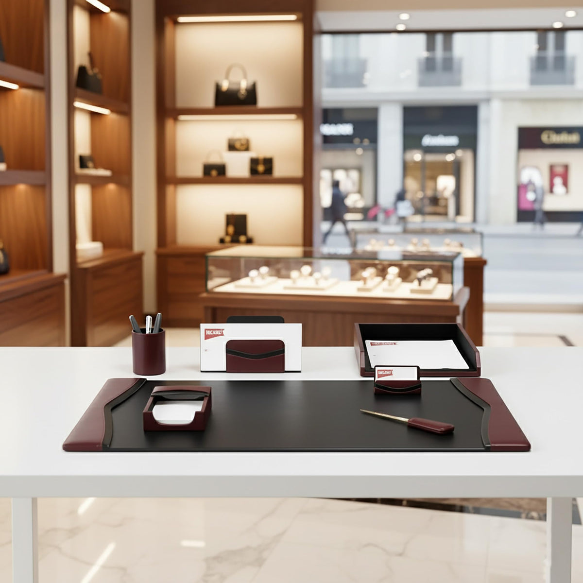 Burgundy Leather 7-Piece Desk Set S3507