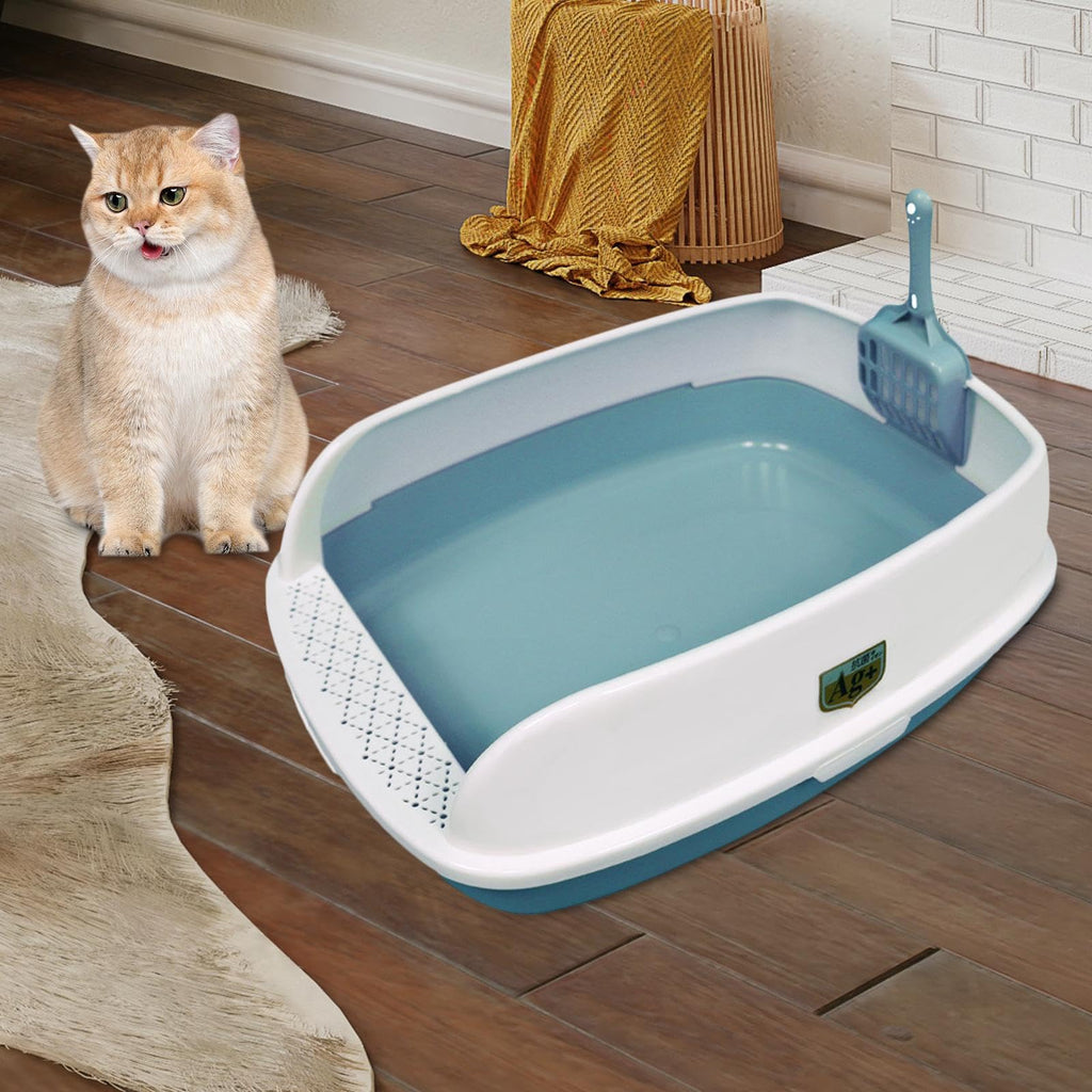 Blue High Sided Cat Litter Box with Scoop Z72272