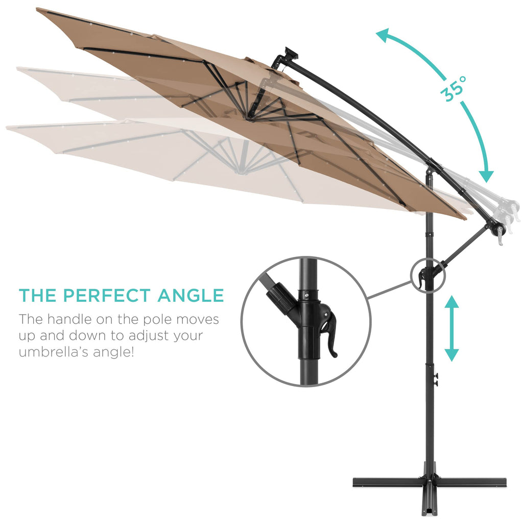 10ft Solar LED Offset Cantilever Patio Umbrella T390853