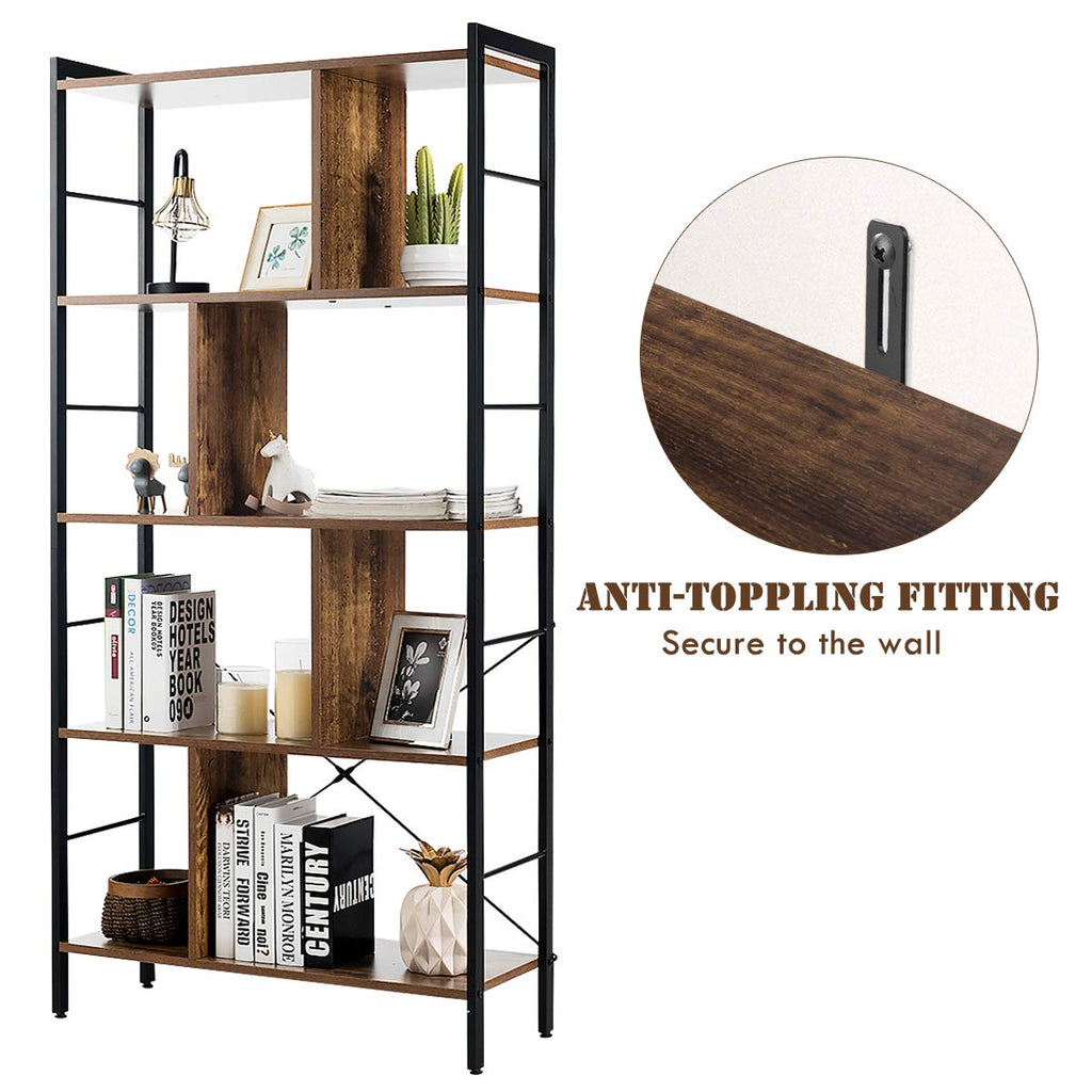 5-Tier Wood Bookshelf with Metal Frame N224056