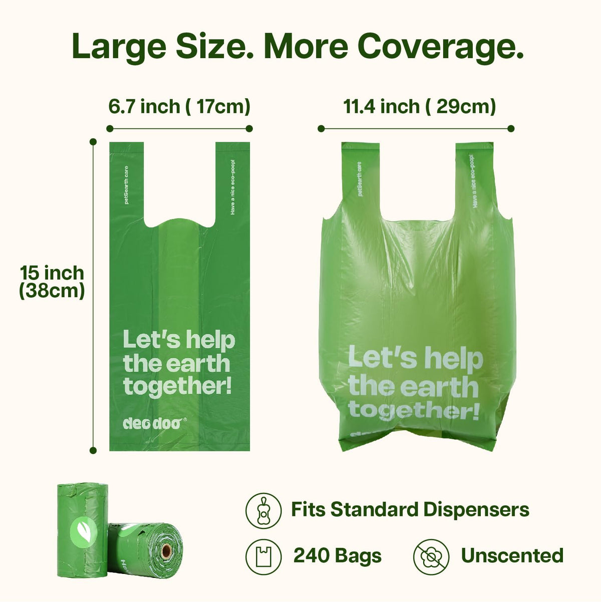 Dog Poop Bags with Handles, Large Size, 240 Bags, Unscented O718981