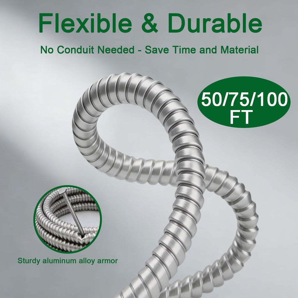 10 AWG Metal Clad Cable with Ground 50FT I6441