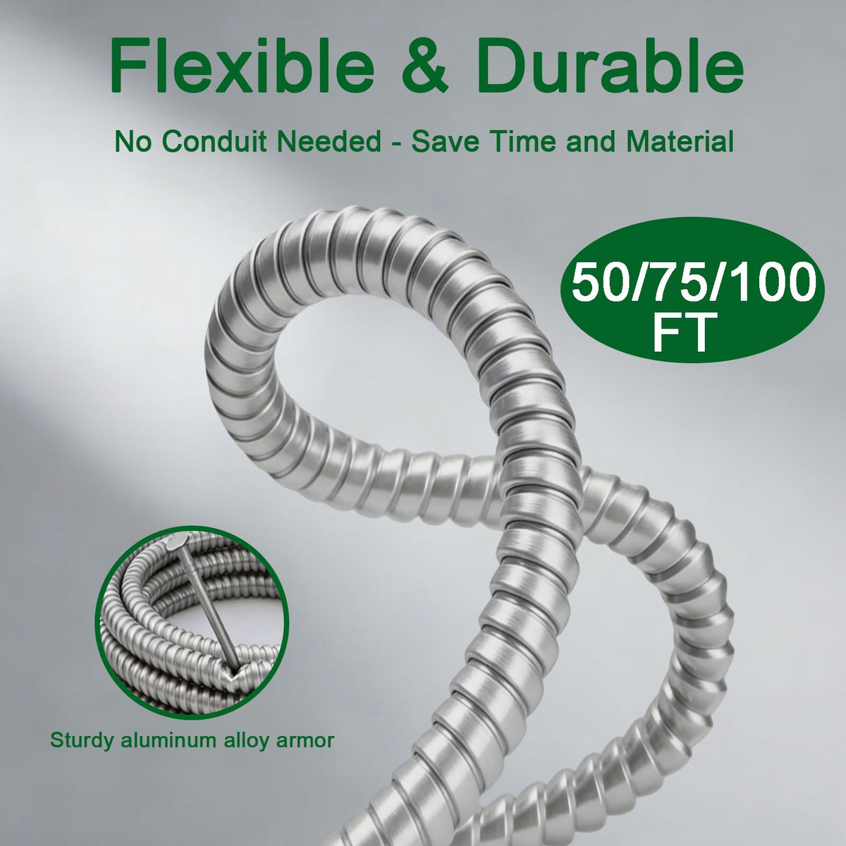 10 AWG Metal Clad Cable with Ground 50FT I6441