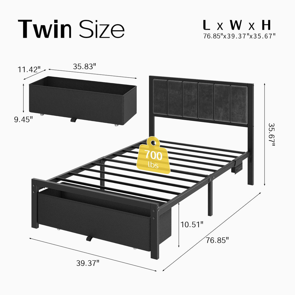 Twin Size Bed Frame with Drawer U321314