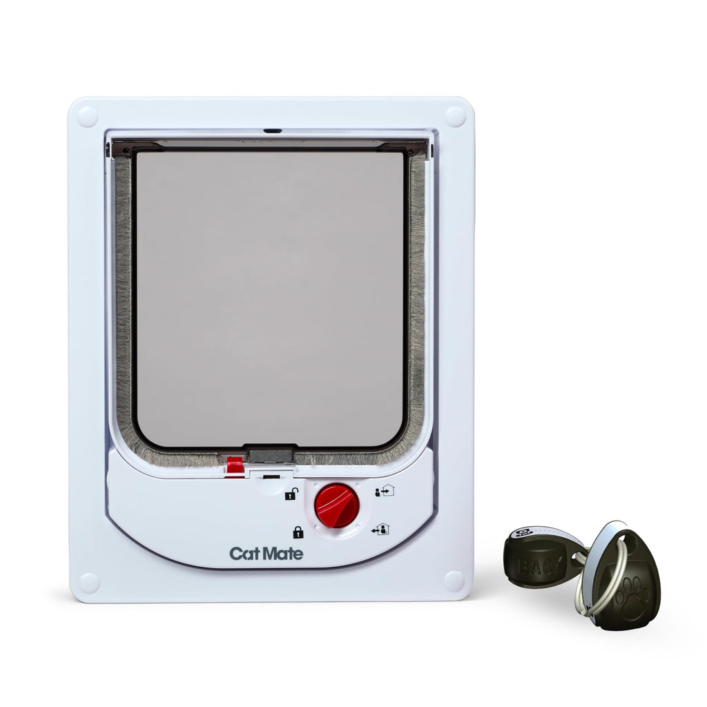 Electromagnetic 4-Way-Locking Cat Flap with 2 Collar Keys White P282642