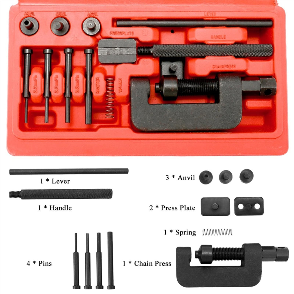 Motorcycle Bike Chain Breaker Riveter Tool Set with Carry Box W19697