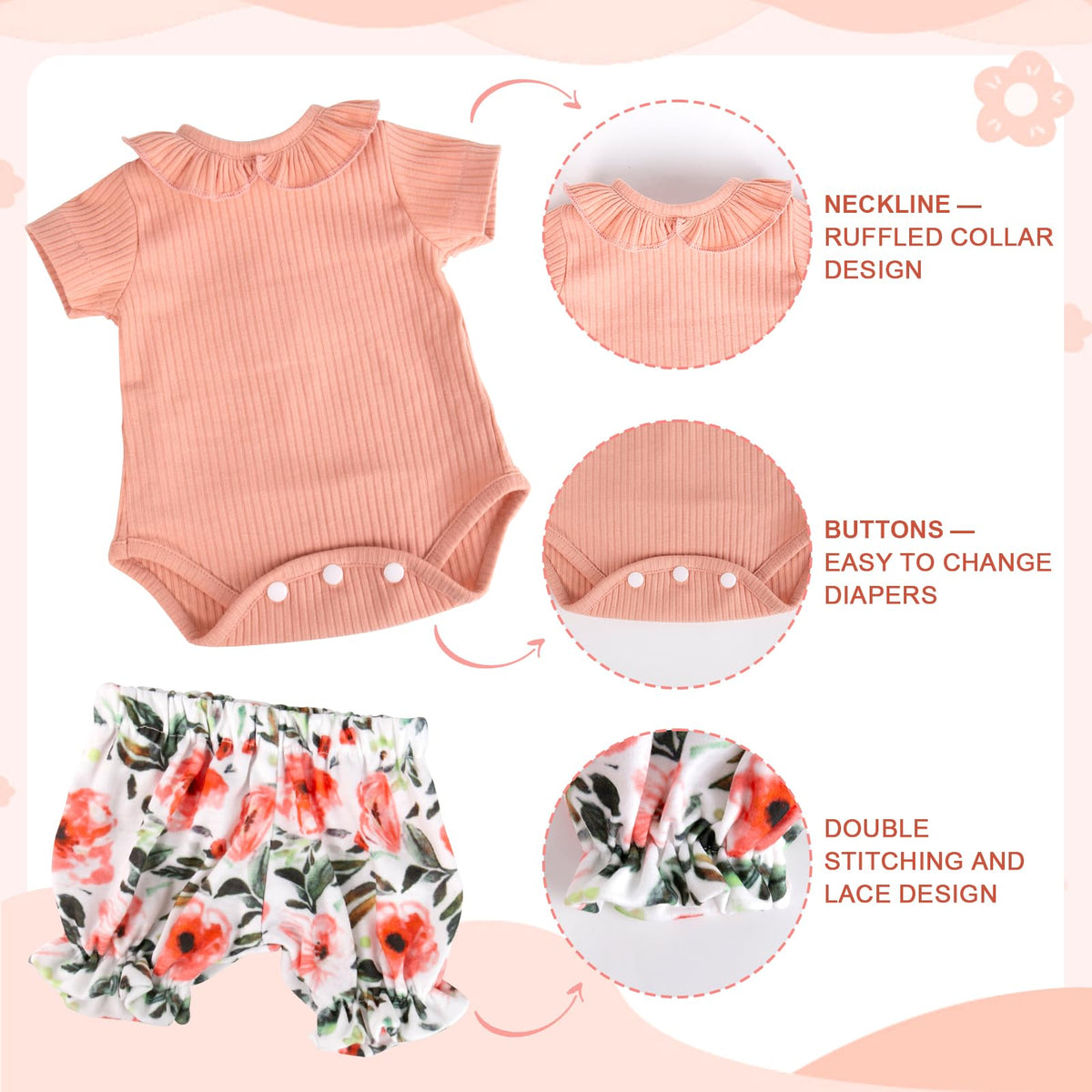 20 inch Doll Clothes Shirt and Floral Pants Set E336575