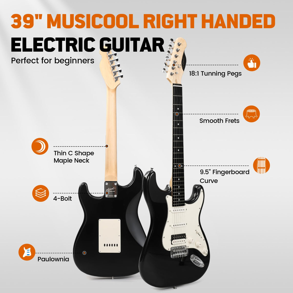 39" Beginner Electric Guitar Starter Kit with Amp Black M912