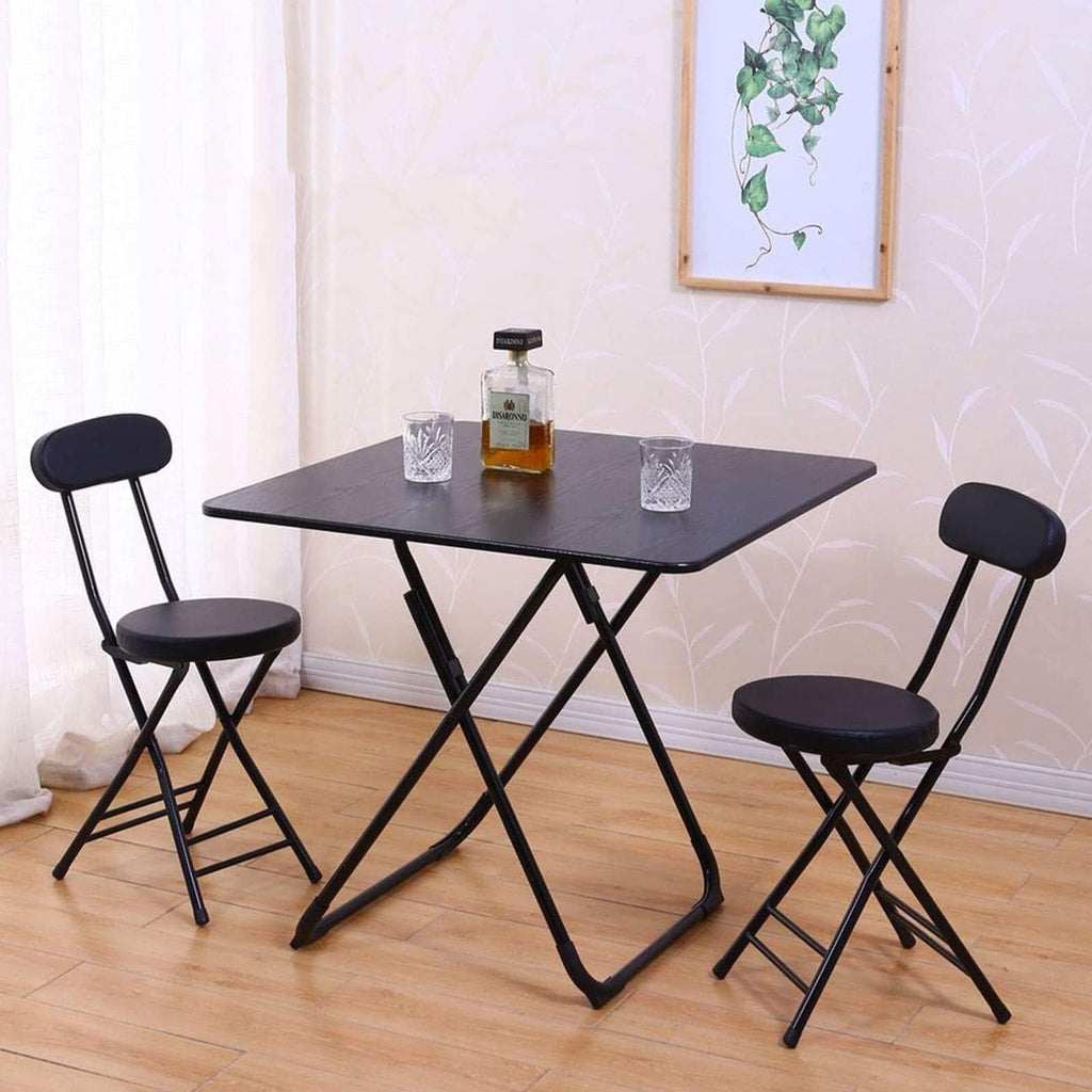 18 Inch Folding Stool with Backrest, Leather Padded Seat, Black B7764