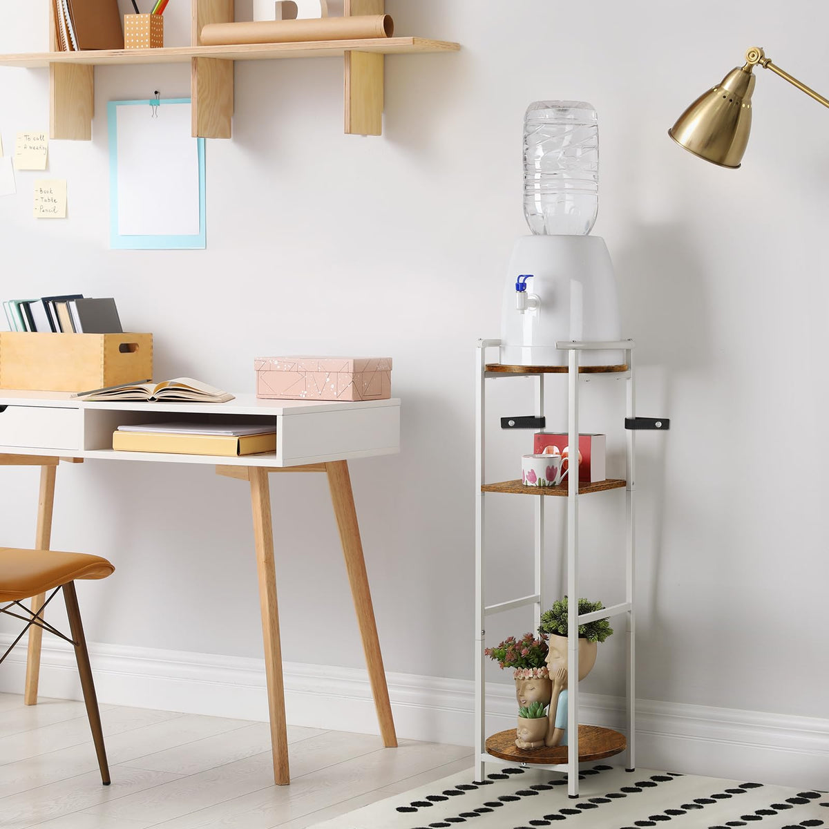 3 Tier Freestanding Water Dispenser Stand with Ceramic Crocks, White A670376