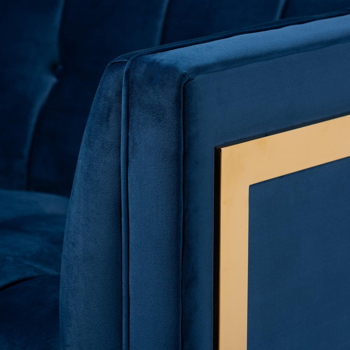 Navy Blue Velvet Button Tufted Gold Sofa B6751