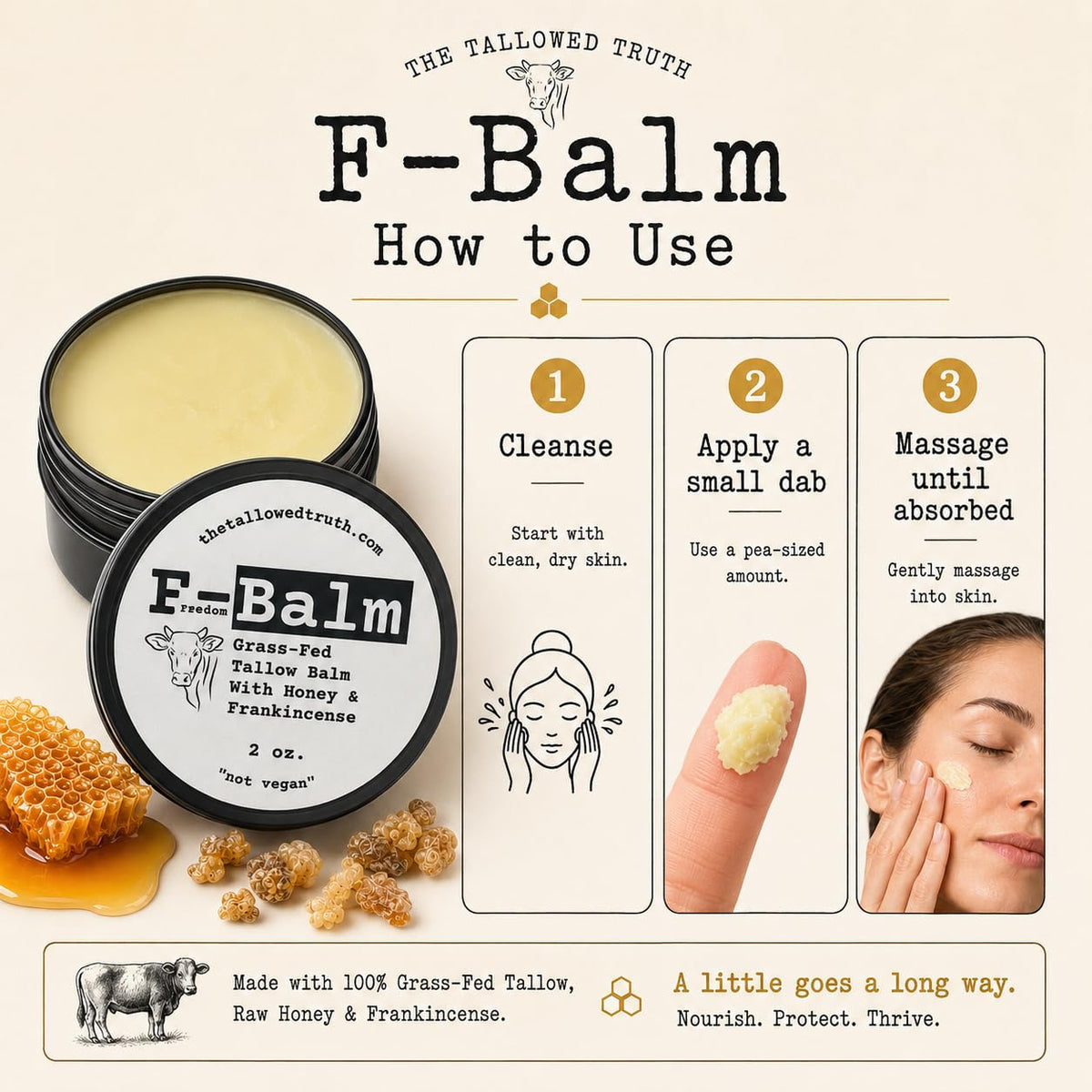Beef Tallow and Honey Balm, 2 oz F884