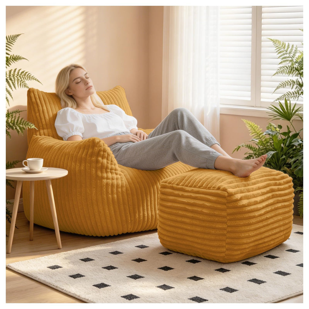 Large Yellow Bean Bag Chair with Footrest E96724