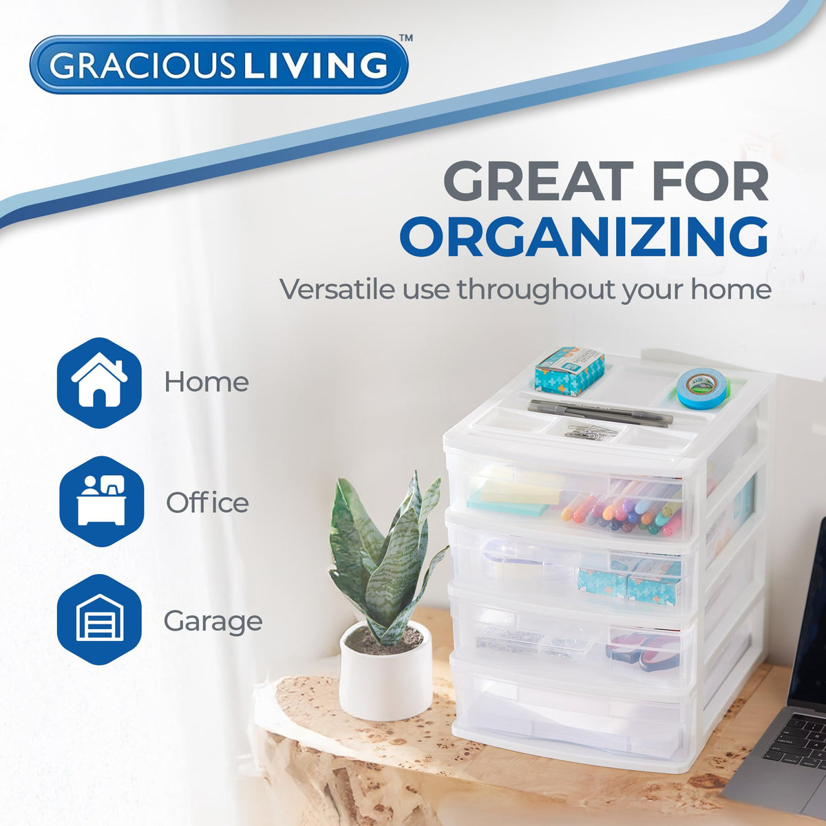 4-Tier White Plastic Drawer Organizer C910
