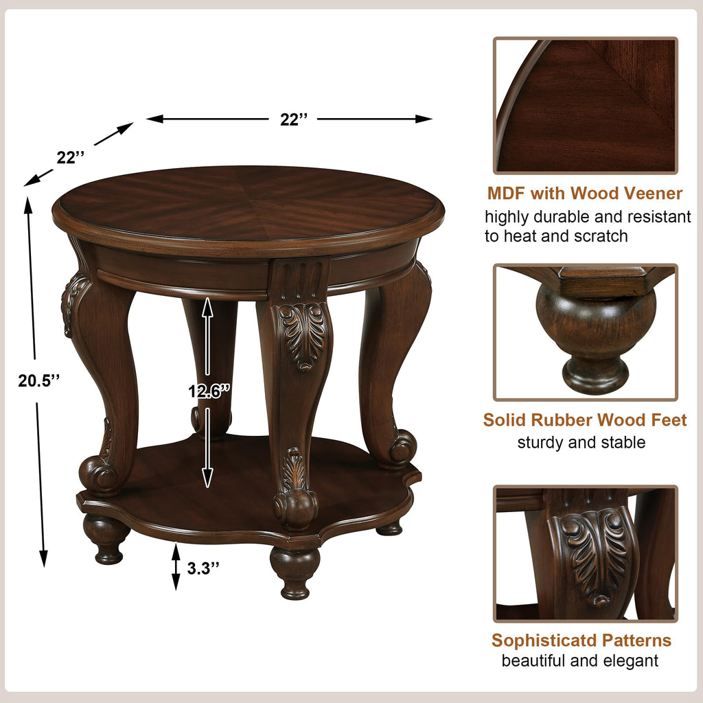 Vintage Round Wood End Side Table 22-Inch O71425