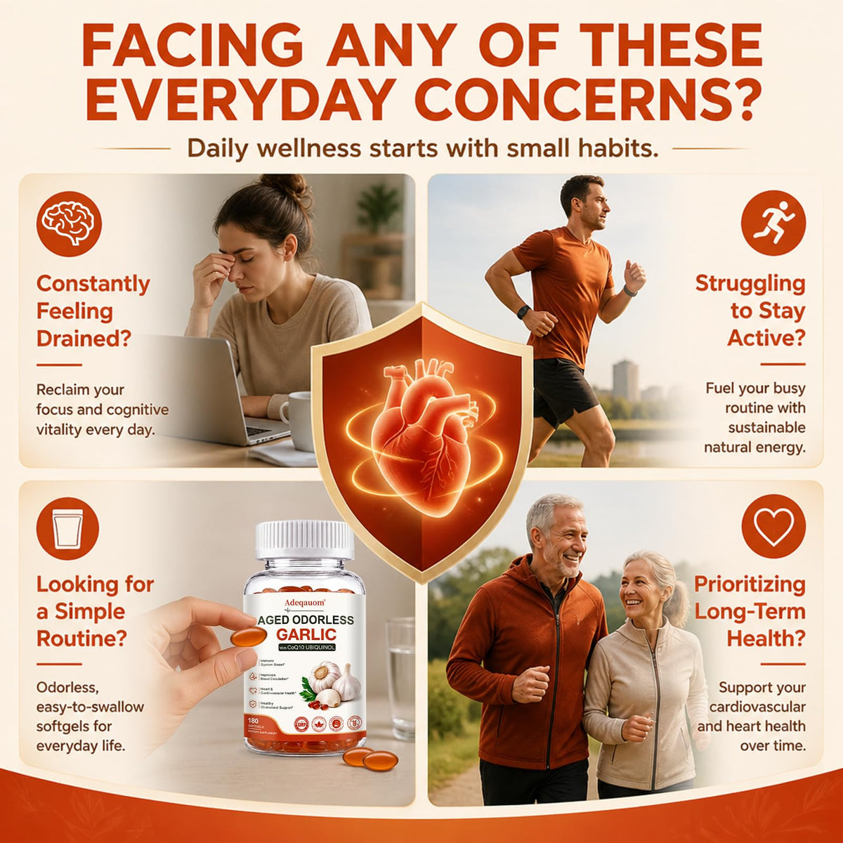 Aged Garlic Extract 1200 mg Softgels with CoQ10 Ubiquinol & Vitamin K2 180 Counts Y709