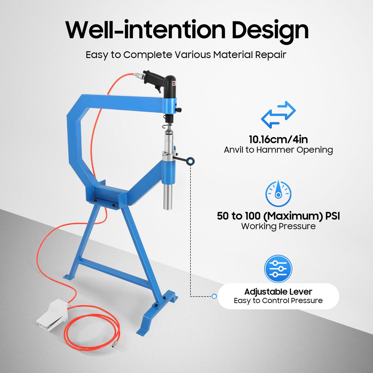 4" Pneumatic Planishing Hammer with Foot Pedal & Anvil F4025