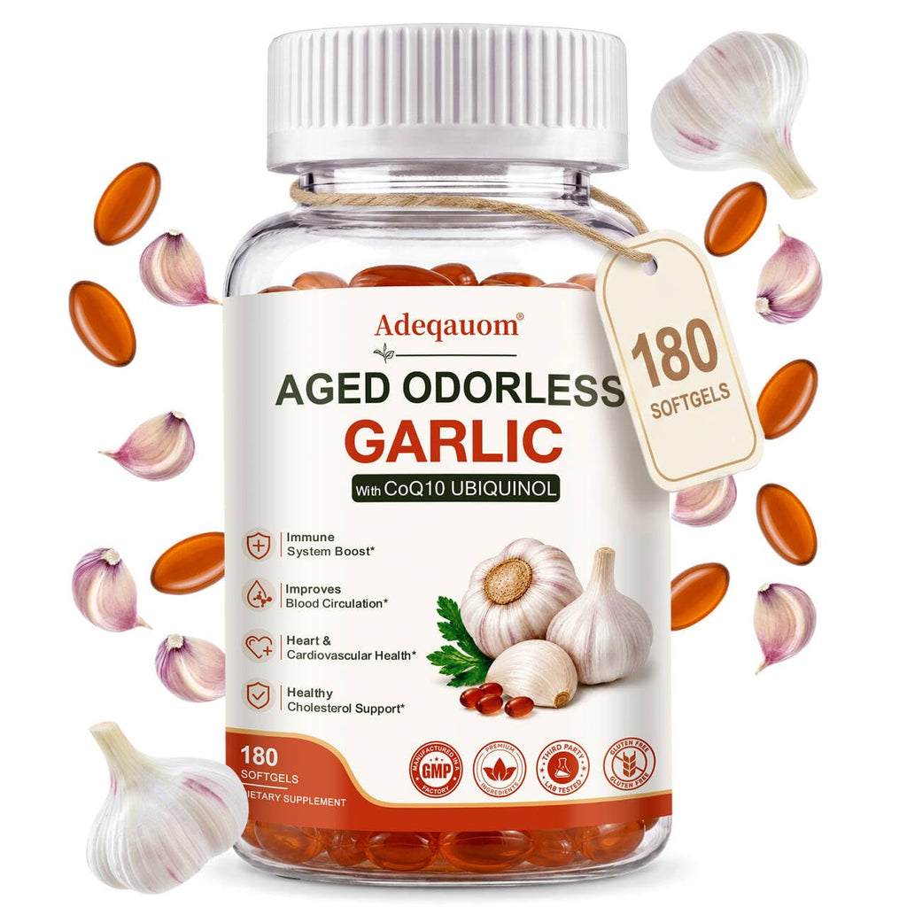 Aged Garlic Extract 1200 mg Softgels with CoQ10 Ubiquinol & Vitamin K2 180 Counts Y709