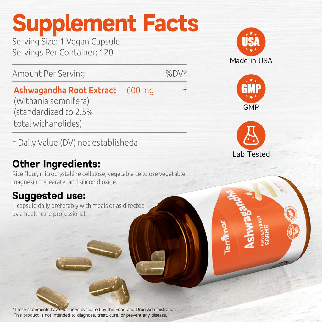 Ashwagandha Root Extract 600mg 120 Capsules W294118