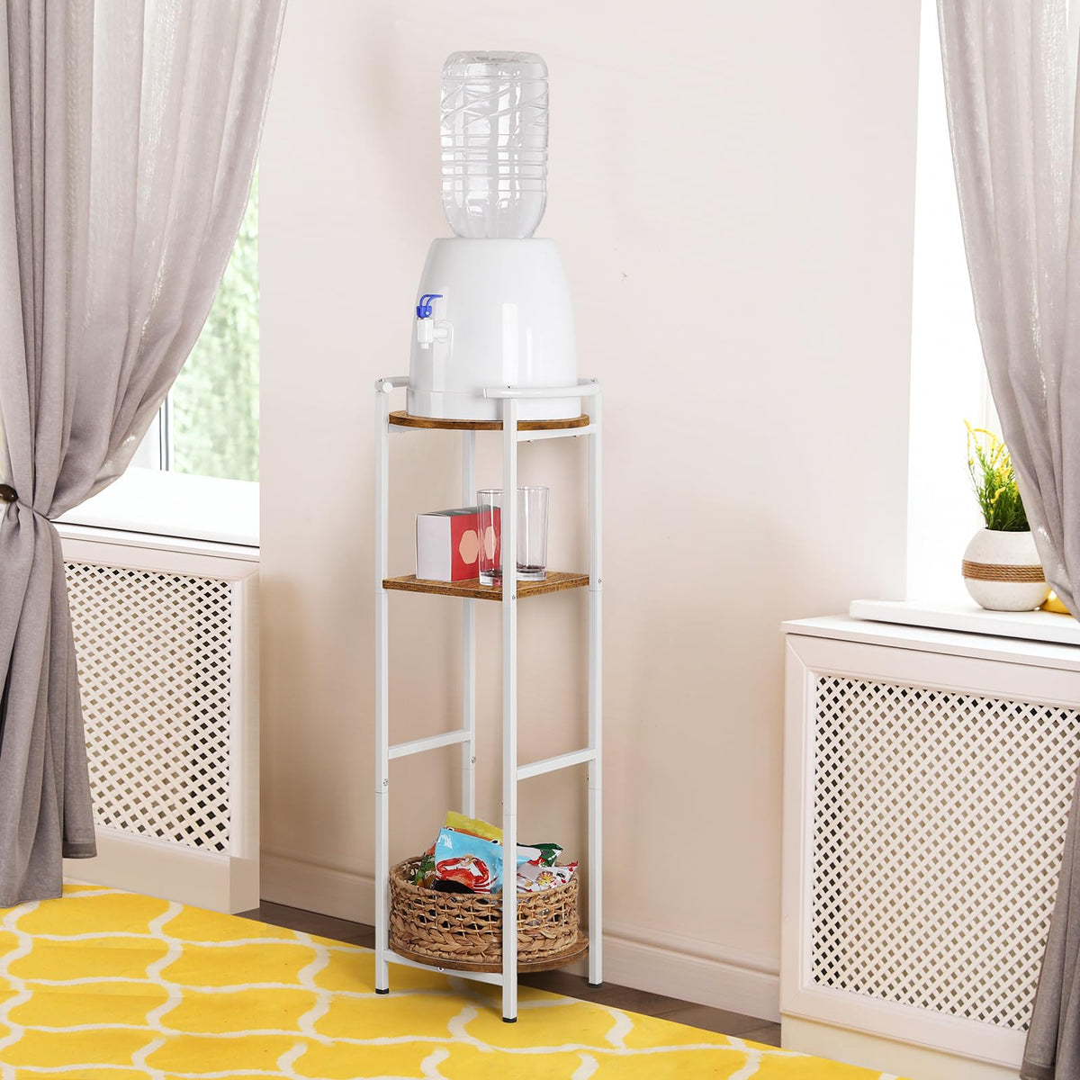 3 Tier Freestanding Water Dispenser Stand with Ceramic Crocks, White A670376