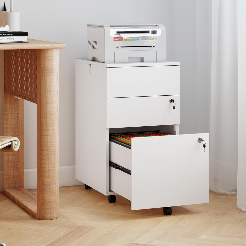 White 3 Drawer File Cabinet with Lock O83307