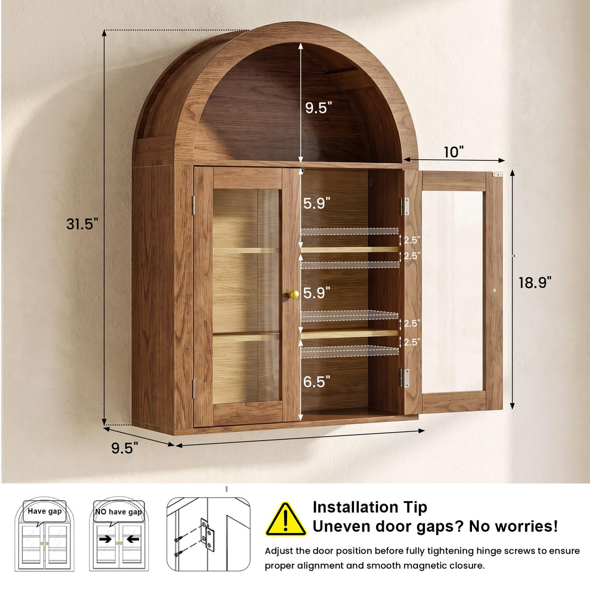 Wall Mount Medicine Cabinet with Glass Doors and Adjustable Shelves R58070
