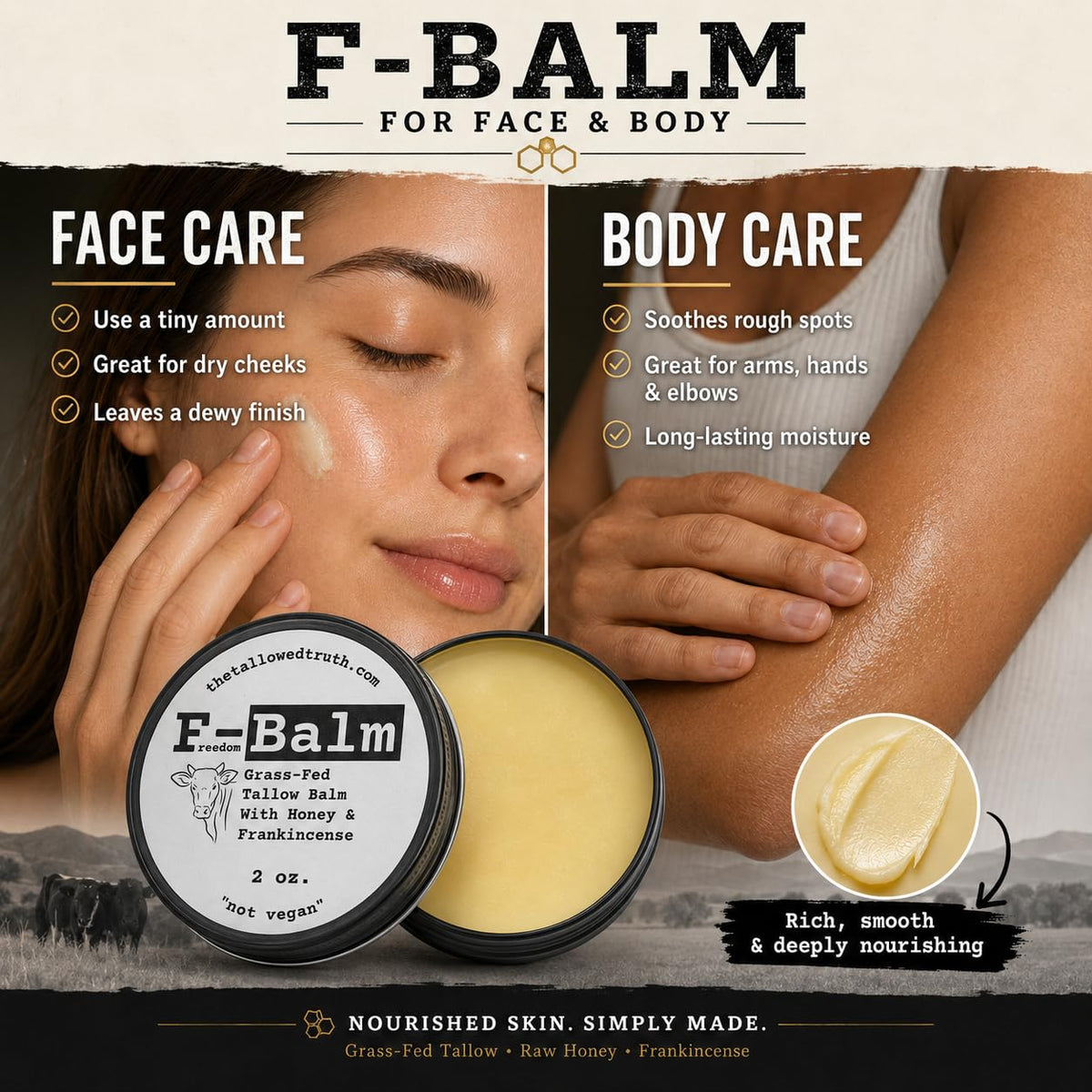Beef Tallow and Honey Balm, 2 oz F884