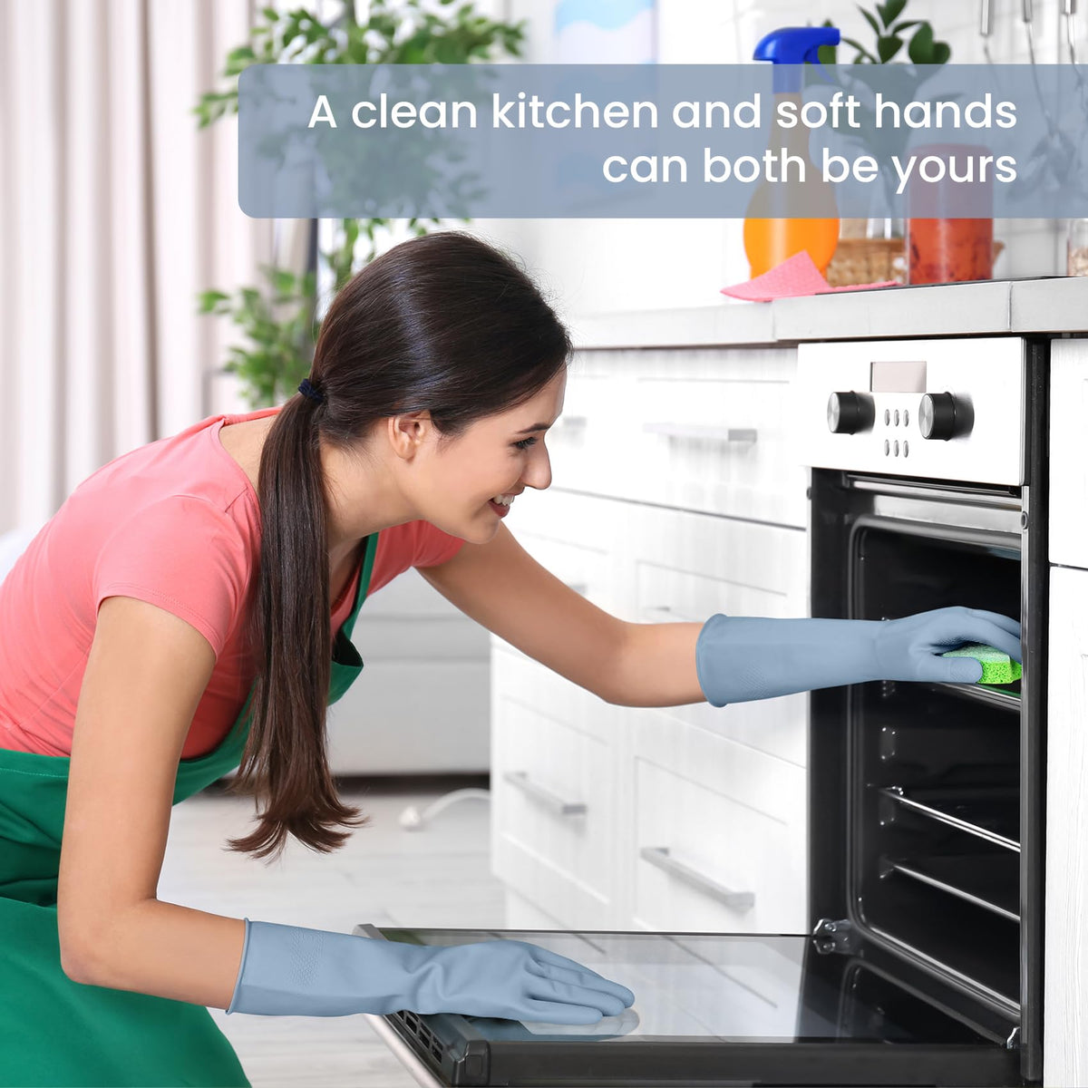 4 Pairs Reusable Rubber Cleaning Gloves with Flocked Lining and Non-Slip Grip F84369