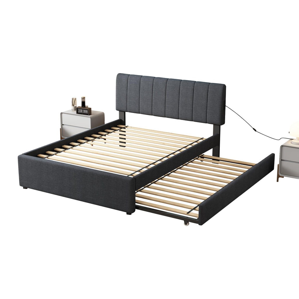 Full Size Upholstered Platform Bed with Trundle U56179
