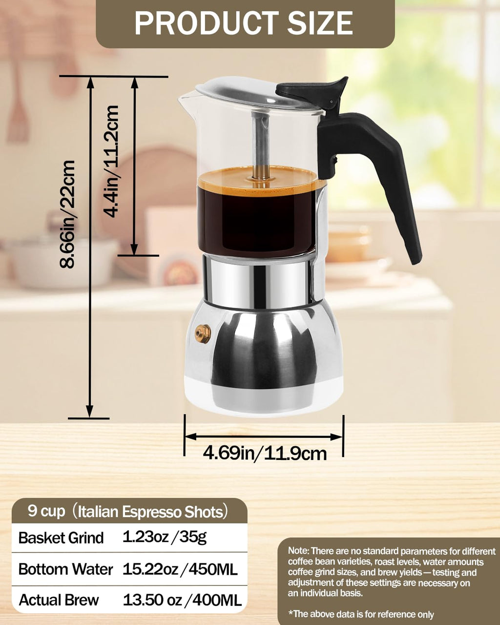 9 Cup 15 oz Stovetop Espresso Moka Pot S297