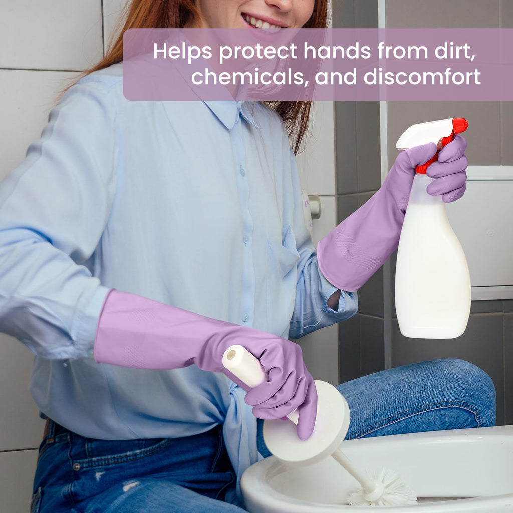 4 Pairs Reusable Rubber Cleaning Gloves with Flocked Lining and Non-Slip Grip F84369