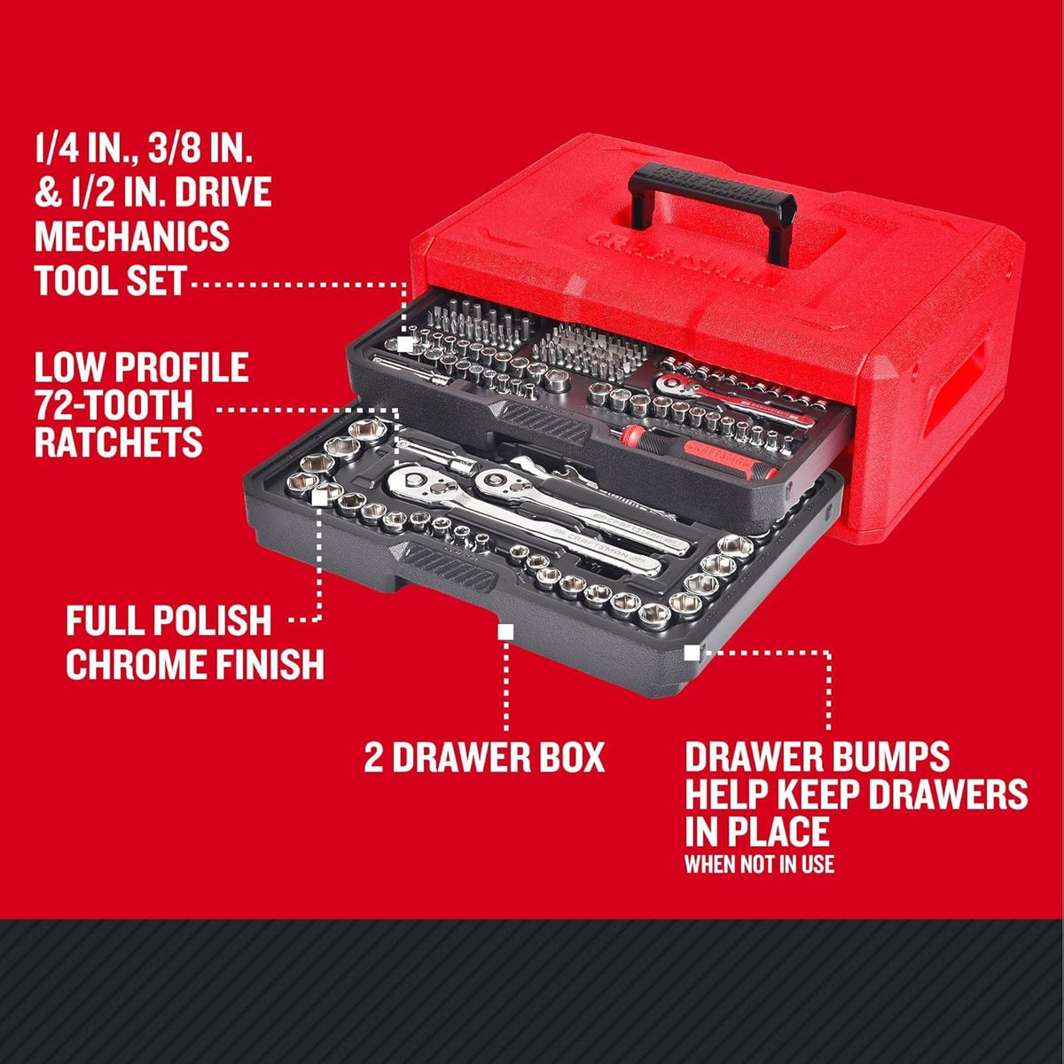 256-Piece Mechanics Hand Tool and Socket Set with 2-Drawer Tool Box I331040