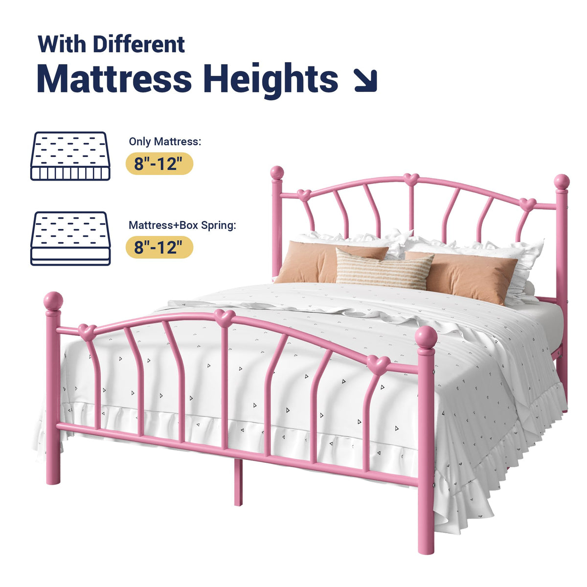 Full Size Pink Metal Platform Bed Frame C811991
