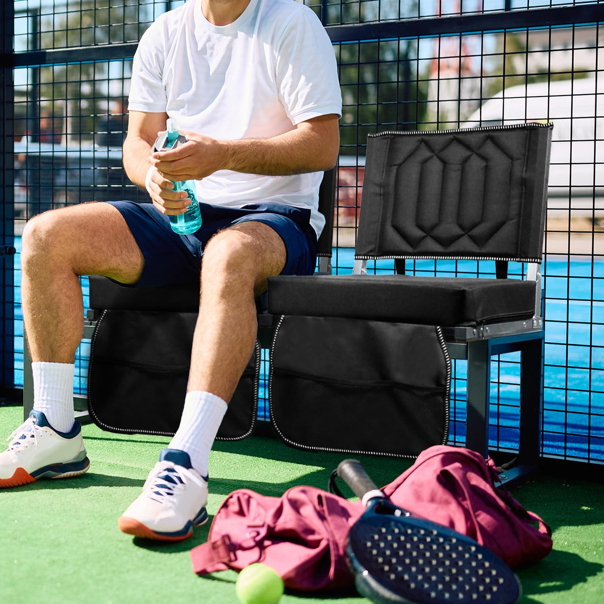 Padded Bleacher Chair Cushion with Backrest, 1 Pack, Black J437