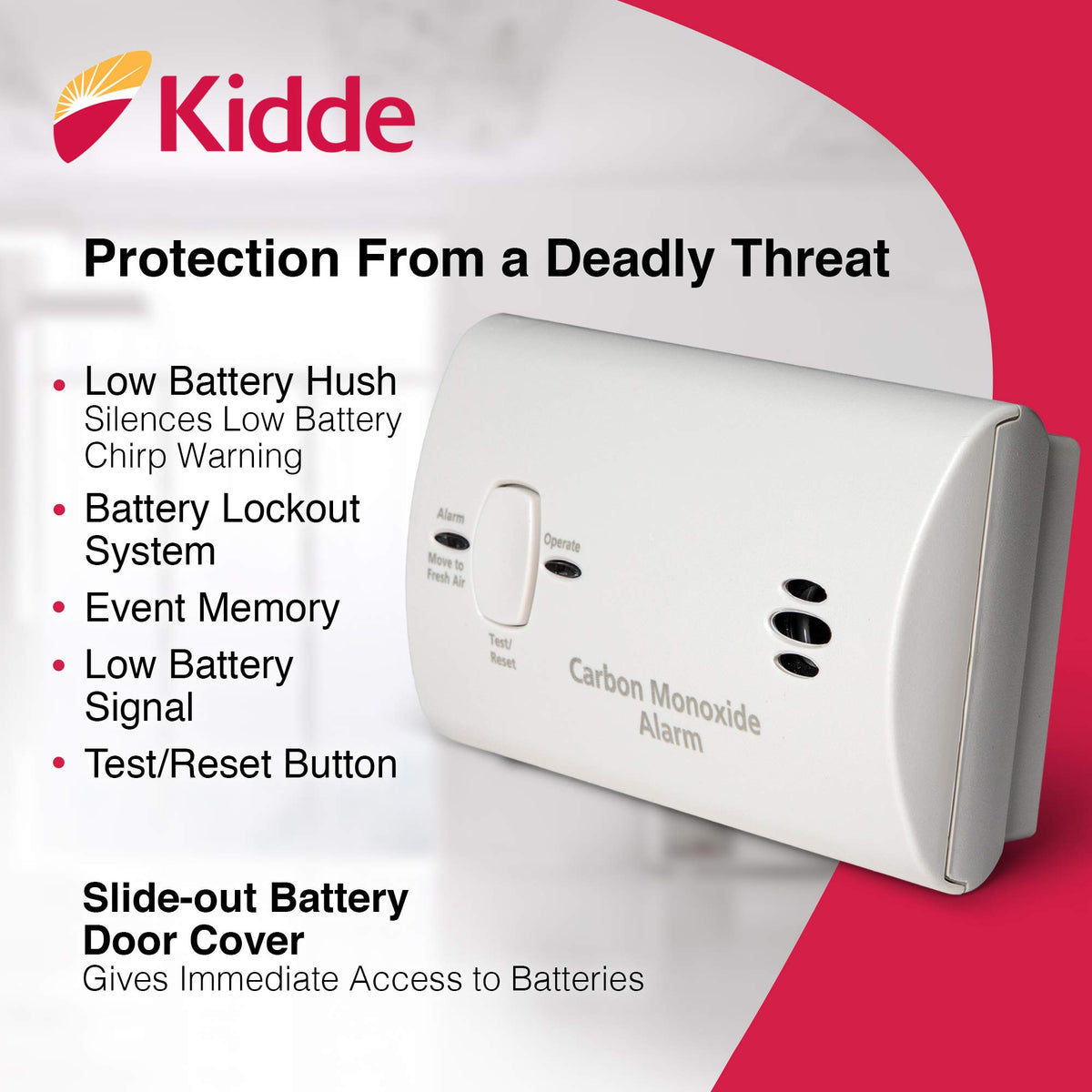 Carbon Monoxide Detector, AA Battery Powered, 85 dB Alarm, 6 Pack E290