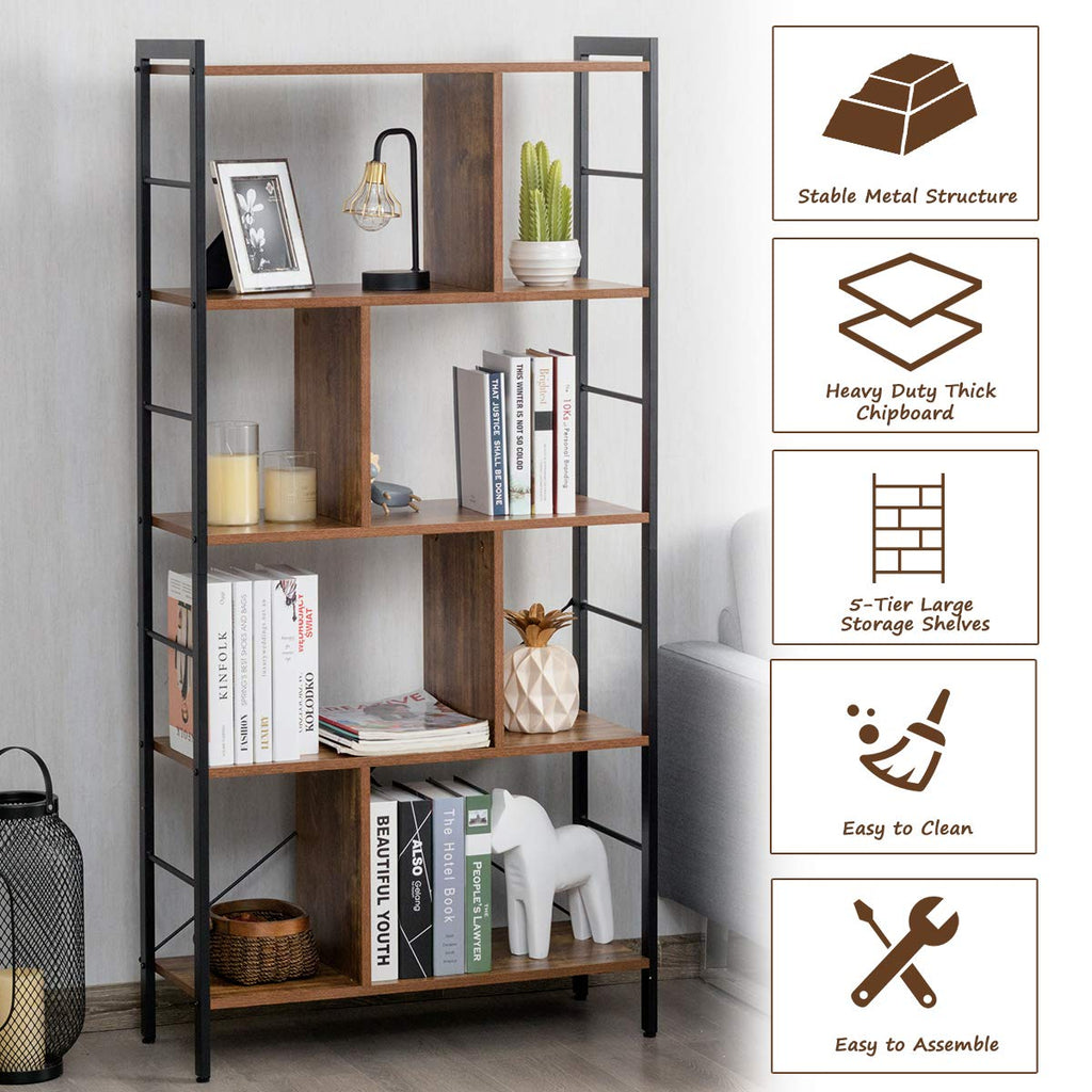 5-Tier Wood Bookshelf with Metal Frame N224056