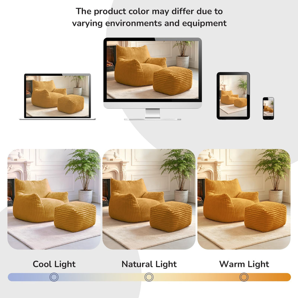Large Yellow Bean Bag Chair with Footrest E96724